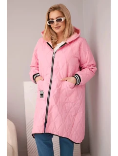 Dámská bunda Plus Size prošívaná s kapucí a model 21959078 manžetami světle růžová - K-Fashion