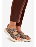 Dámské Vzorované Textilní Sandály Se Zlatými Detaily Khaki Pefese Dámské Vzorované Textilní Sandály Se Zlatými Detaily Khaki Pefese