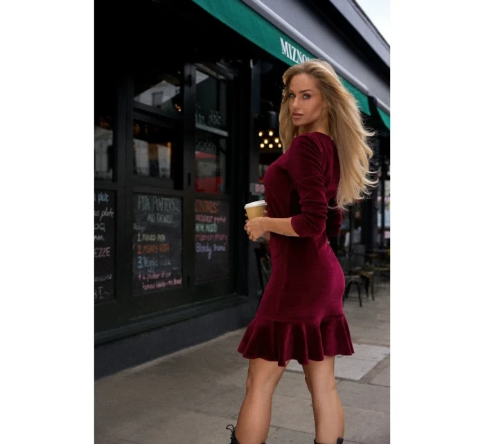 M765 Šaty s nařaseným spodním lemem - bordó