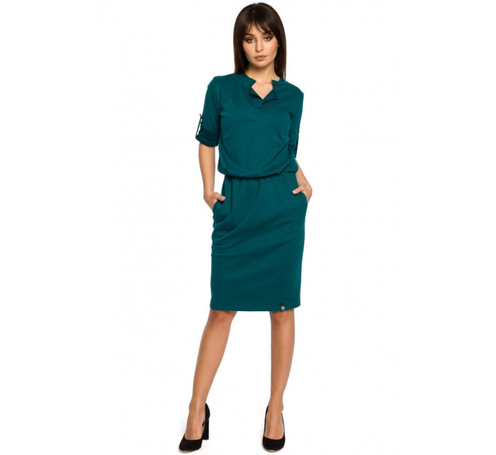 model 18001721 Pletené košilové šaty zelené - BeWear