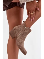 Dámské kotníkové boty ve stylu kovbojek na podpatku S.Barski – béžové