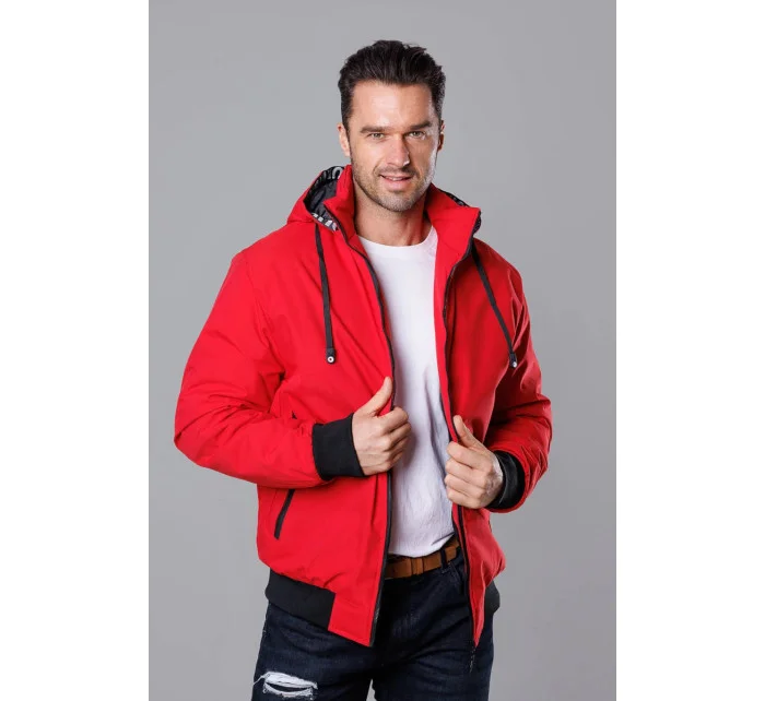 Červená pánská sportovní bunda s kapucí model 18311032 - J.STYLE Červená pánská sportovní bunda s kapucí model 18311032 - J.STYLE