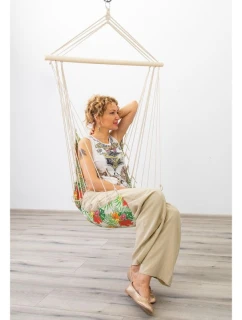 BRAZILSKÁ ZÁVĚSNÁ SEDAČKA HAMAK 100x50CM NATURE S TROPICKÝMI DŽUNGLOVÝMI PODRUČKAMI