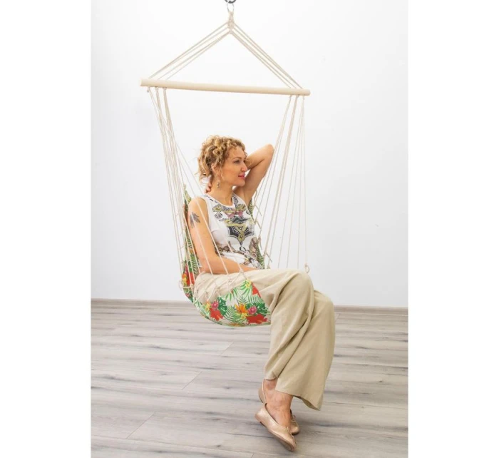 BRAZILSKÁ ZÁVĚSNÁ SEDAČKA HAMAK 100x50CM NATURE S TROPICKÝMI DŽUNGLOVÝMI PODRUČKAMI