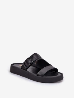 Kožené Dámské Sandały Na Platformě Černé Zazoo 3024