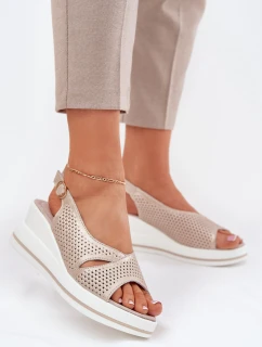 Dámské Kožené Sandály Na Klínu S.Barski LR51-660 Zlaté