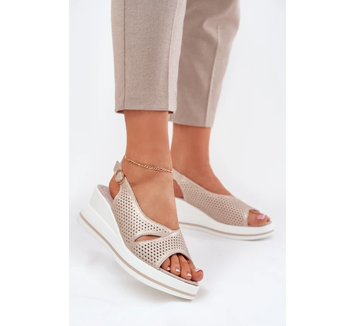 Dámské Kožené Sandály Na Klínu S.Barski LR51-660 Zlaté