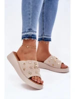 Dámské Semišové Pantofle S  Béžové model 21697728 - VINCEZA