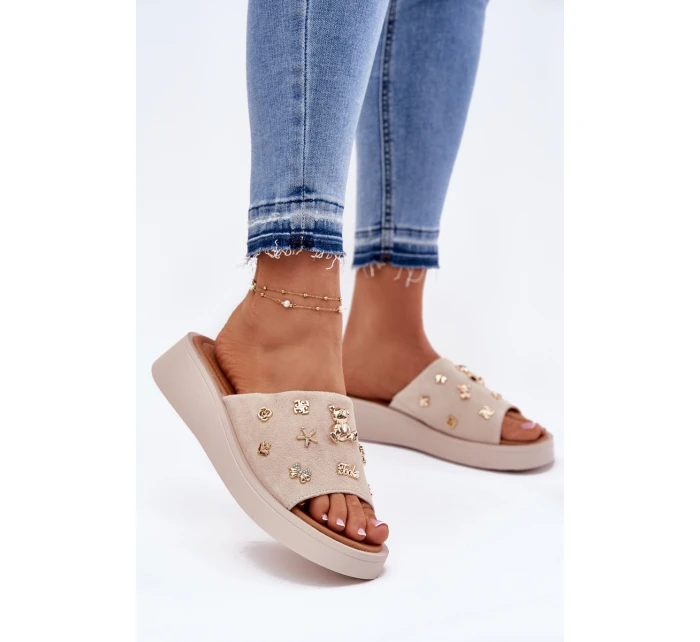 Dámské Semišové Pantofle S  Béžové model 21697728 - VINCEZA