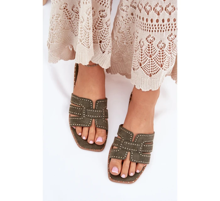 Zdobené Pantofle Na Plochém Podpatku Zelené model 21699501 - Boto