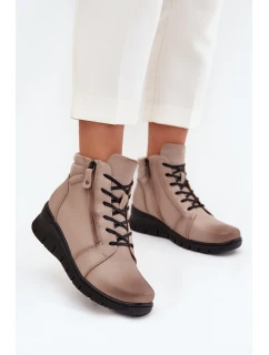 Kožené dámské kotníkové boty na platformě zateplené Vinceza 39963 béžové