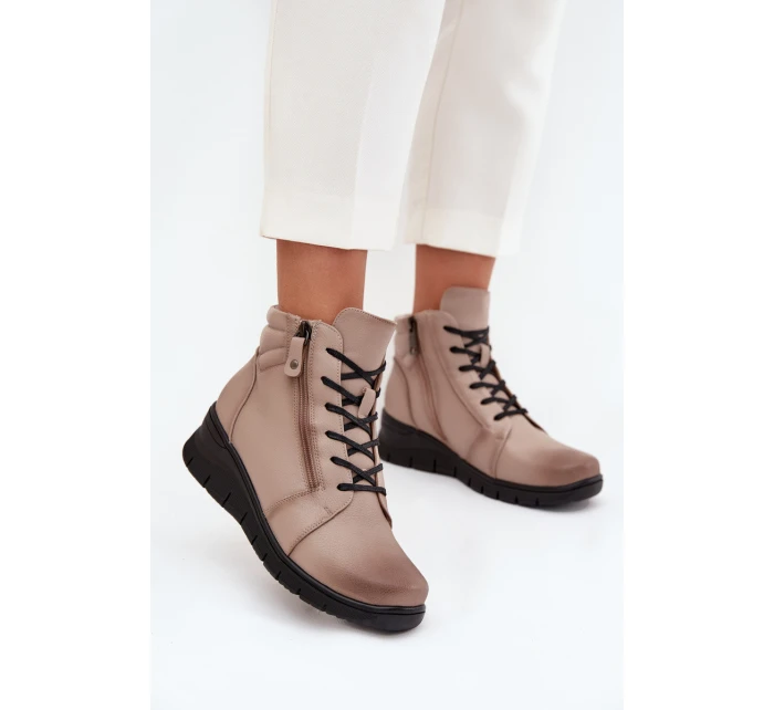 Kožené dámské kotníkové boty na platformě zateplené Vinceza 39963 béžové Kožené dámské kotníkové boty na platformě zateplené Vinceza 39963 béžové