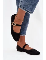 Baleríny s páskem a zlatým sponou Eko semišové Černé model 21744471 - Boto