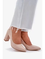 Dámské lodičky na podpatku z eko semiše Florena – béžové Dámské lodičky na podpatku z eko semiše Florena – béžové