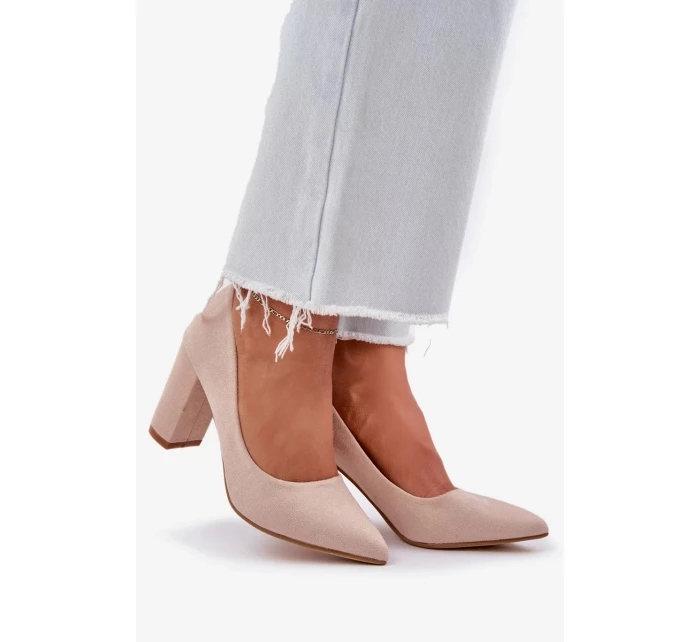 Dámské lodičky na podpatku z eko semiše Florena – béžové Dámské lodičky na podpatku z eko semiše Florena – béžové