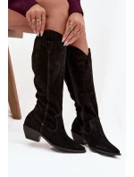 Dámské zateplené kozačky kovbojky z přírodního semiše Zazoo – černé