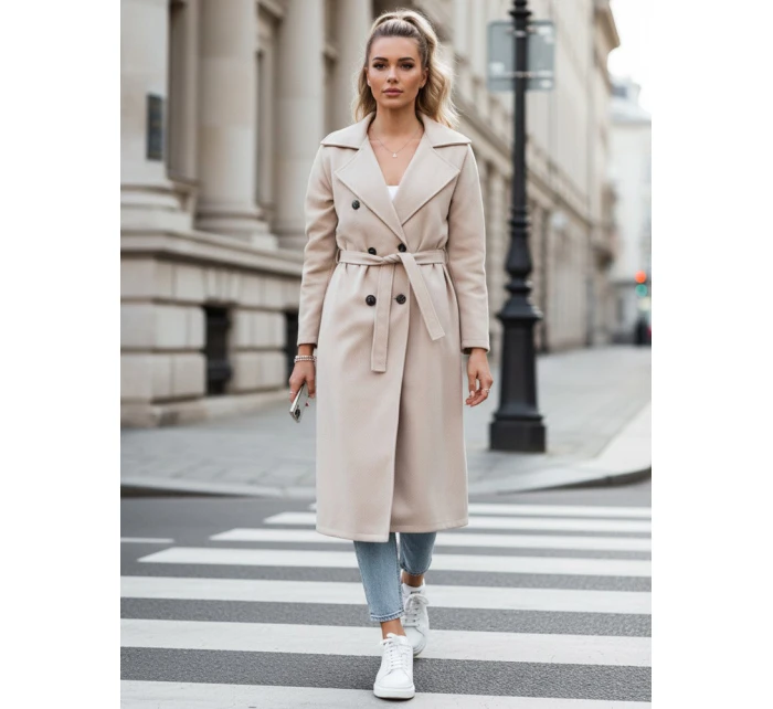 Dámský oversize kabát CASHMELY s dlouhým vázáním v béžové barvě FashionStreet NY0715