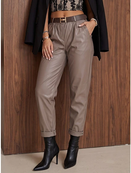 Spodnie damskie woskowane z paskiem fango FashionStreet UY3145 Spodnie damskie woskowane z paskiem fango FashionStreet UY3145