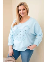 Dámská bavlněná blůza Plus Size s výstřihem do V modrá