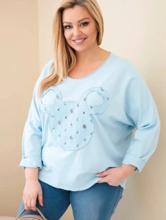 Dámská bavlněná blůza Plus Size s výstřihem do V modrá