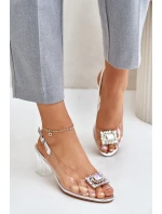 Průhledné sandály s broží na sloupku MR42-031 stříbrné