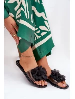 Průhledné Ploché Pantofle Dámské Se Umělou Květinou Černé Vobetta Průhledné Ploché Pantofle Dámské Se Umělou Květinou Černé Vobetta