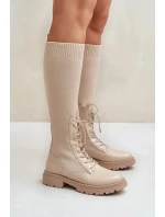 Dámské kozačky s ponožkovým svrškem 68129 Světle béžová - CM Paris