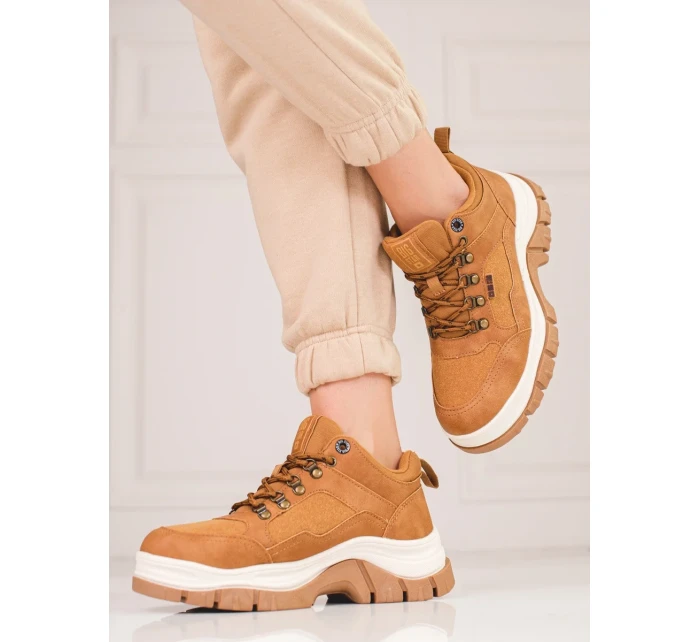 Zajímavé hnědé tenisky dámské bez podpatku Zajímavé hnědé tenisky dámské bez podpatku