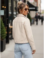 Ramoneska damska skórzana z zamkami beżowa FashionStreet TY5643