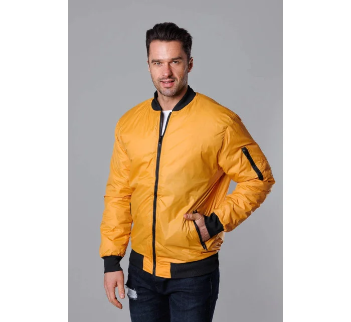 Tmavě žlutá pánská bunda typu "bomber" s podšívkou model 18344999 - J.STYLE Tmavě žlutá pánská bunda typu "bomber" s podšívkou model 18344999 - J.STYLE