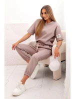 Dámský viskózový komplet s krátkým rukávem a nohavicemi béžový melír Dámský viskózový komplet s krátkým rukávem a nohavicemi béžový melír