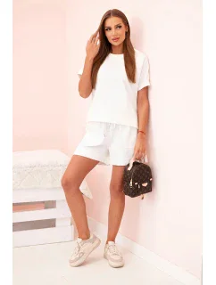 Dámský punto set s krátkými rukávy a šortkami ecru