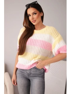 Dámský model 21949242 s krátkým rukávem v barevných pruzích žlutý - K-Fashion