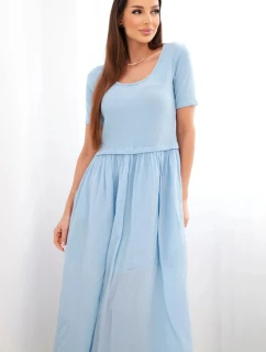 Dámské bavlněné midi šaty s krátkým rukávem a rozšířeným spodkem modrá