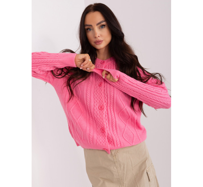 Růžový pletený svetr na knoflíky