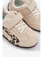 Dětské sportovní boty na suchý zip s leopardím vzorem Perrin – béžové