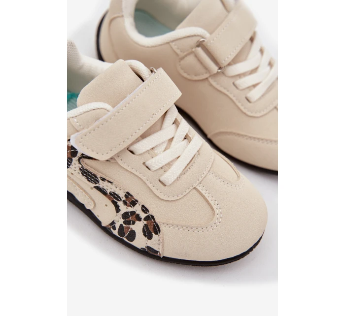 Dětské sportovní boty na suchý zip s leopardím vzorem Perrin – béžové