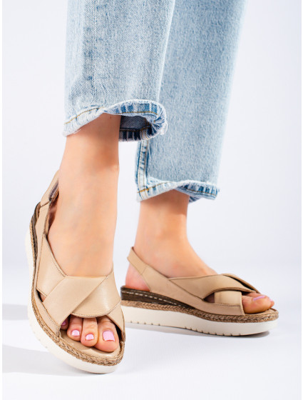 Zajímavé  sandály dámské hnědé na klínku