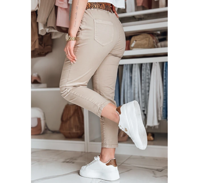 Dámské kalhoty s páskem MADELINA tmavě béžové FashionStreet UY2622