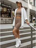 Dámské cyklistické šortky s vysokým pasem béžové FashionStreet SY0582 Dámské cyklistické šortky s vysokým pasem béžové FashionStreet SY0582