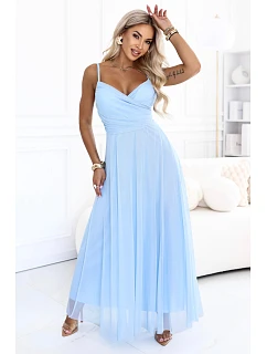 maxi šaty na ramínka s výstřihem do V – světle modré model 22266653 - numoco basic