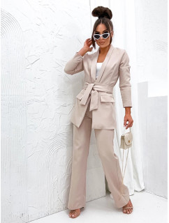 Béžový dámský komplet - volné sako a široké kalhoty (8167)