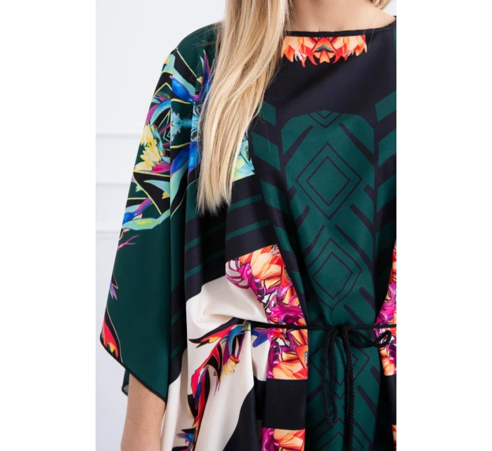 Netopýří šaty s vázáním v pase zelené