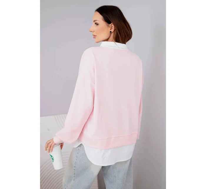 Dámská máslová mikina z viskózy s model 22014157 vsadkou světle růžová - K-Fashion
