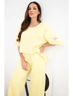 Dámský máslový komplet z viskózy mikina a široké kalhoty žlutý
