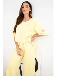 Dámský máslový komplet z viskózy mikina a široké kalhoty žlutý