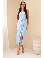 Dámské bavlněné midi šaty bez rukávů s řasením modrá