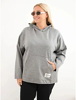 Dámská mikina Plus Size z viskózy s kapucí a klokaní kapsou šedý melír Dámská mikina Plus Size z viskózy s kapucí a klokaní kapsou šedý melír