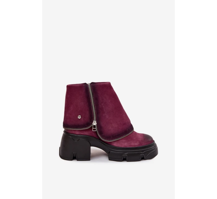 Kožené dámské kotníčkové boty s obráteným límcem Maciejka 07145-23 bordó