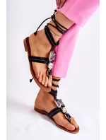 Vázané sandály žabky s krystaly černý Shendon Vázané sandály žabky s krystaly černý Shendon